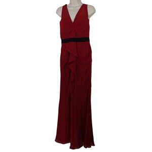 Watters and Watters Red Sleeveless Formal Gown Ruffle Women Size 10 Floor Length